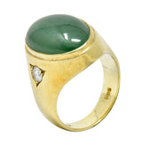 Retro Jadeite Jade Diamond 14 Karat Gold Unisex Cabochon Ring GIARing - Wilson's Estate Jewelry