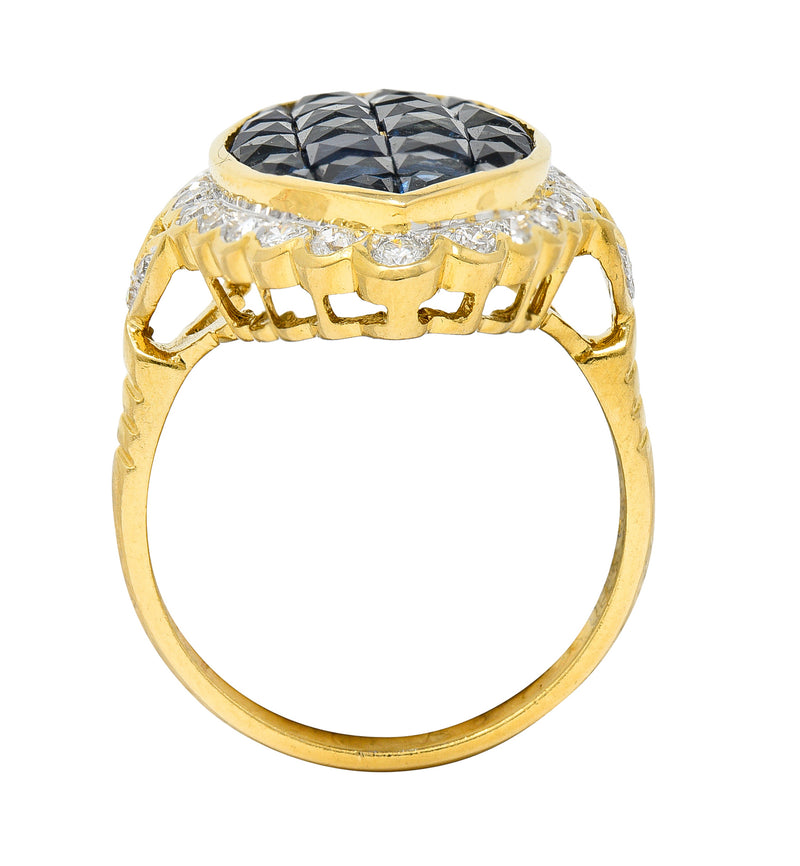 1980's Vintage 4.05 CTW Sapphire Diamond 18 Karat Two-Tone Gold Mystery Set RingRing - Wilson's Estate Jewelry