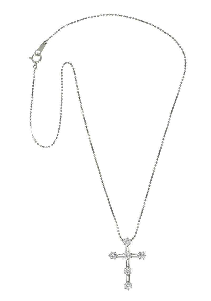 Contemporary 1.00 CTW Diamond Platinum Cross Pendant NecklaceNecklace - Wilson's Estate Jewelry