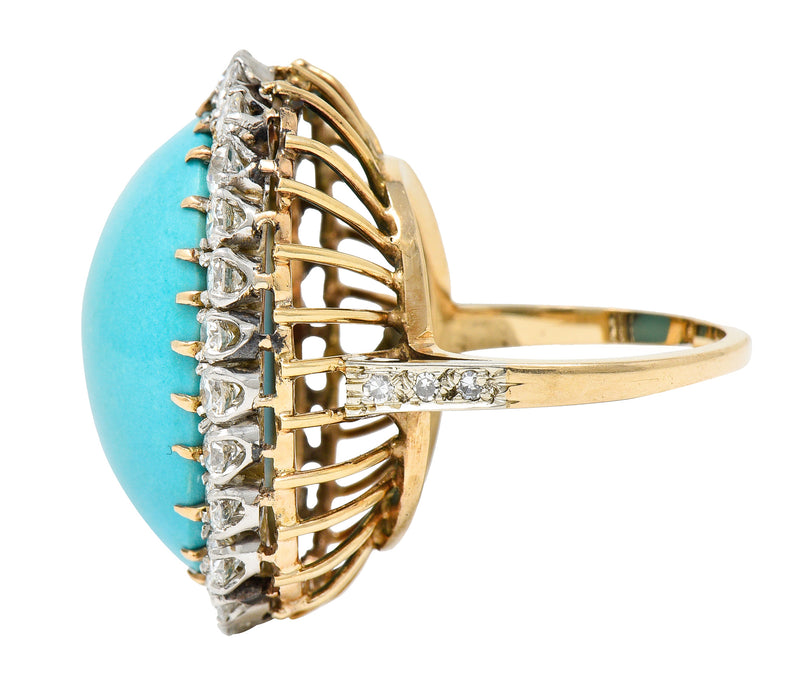 1940’s Vintage Turquoise Diamond 14 Karat Two-Tone Gold Cluster RingRing - Wilson's Estate Jewelry