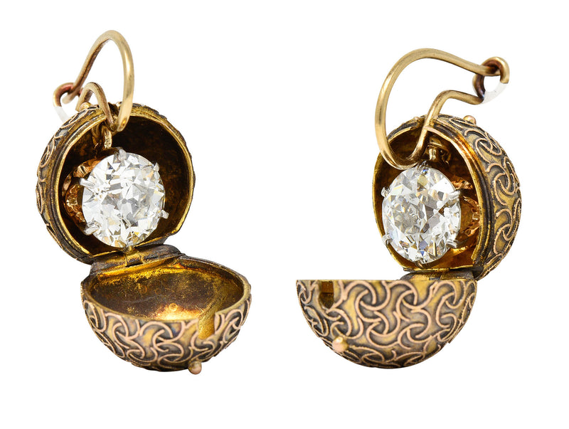 Victorian 3.18 CTW Diamond Platinum 14 Karat Gold Carriage Coach Cover Drop EarringsEarrings - Wilson's Estate Jewelry
