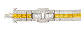 Contemporary 12.79 CTW Yellow Sapphire Diamond Platinum Buckle Line Bracelet Wilson's Estate Jewelry