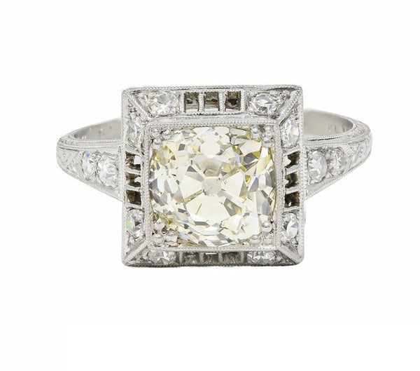1928 Art Deco 2.37 CTW Light Yellow Diamond Platinum Vintage Pyramid Ring