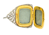 Edwardian Enamel Diamond Platinum-Topped 18 Karat Yellow Gold King David & Bathsheba Antique Locket Pendant Wilson's Estate Jewelry