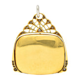 Edwardian Enamel Diamond Platinum-Topped 18 Karat Yellow Gold King David & Bathsheba Antique Locket Pendant Wilson's Estate Jewelry