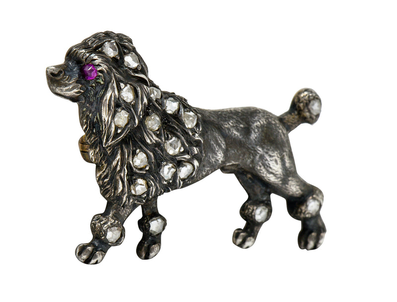 1860's Victorian Diamond Ruby Silver-Topped 14 Karat Gold Poodle BroochBrooch - Wilson's Estate Jewelry