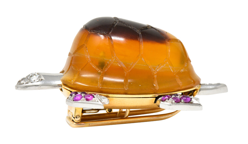 1950's Cartier Ruby Diamond Platinum 18 Karat Gold Turtle BroochBrooch - Wilson's Estate Jewelry