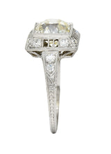 1928 Art Deco 2.37 CTW Light Yellow Diamond Platinum Vintage Pyramid Ring