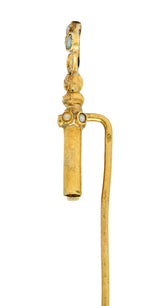 1880's Victorian Emerald Pearl 18 Karat Gold Key StickpinStick Pin - Wilson's Estate Jewelry