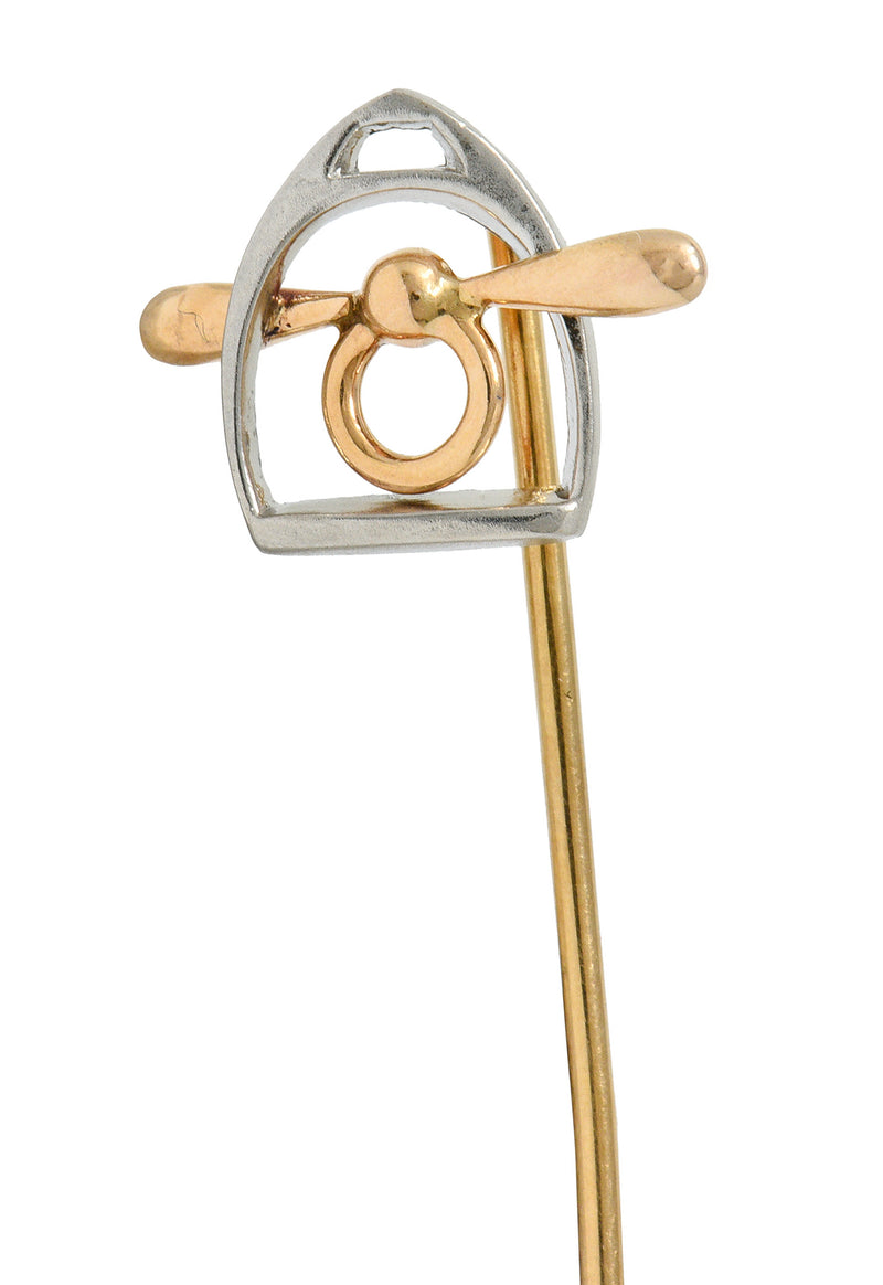 Vintage Platinum 14 Karat Rose Gold Airplane Propeller StickpinStick Pin - Wilson's Estate Jewelry
