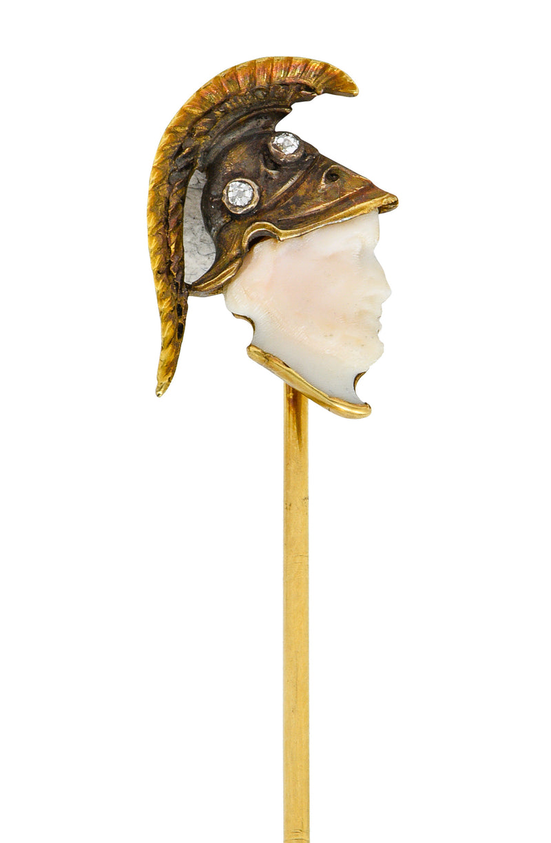 Victorian Carved Hardstone Diamond 18 Karat Gold Hellenistic Warrior StickpinStick Pin - Wilson's Estate Jewelry