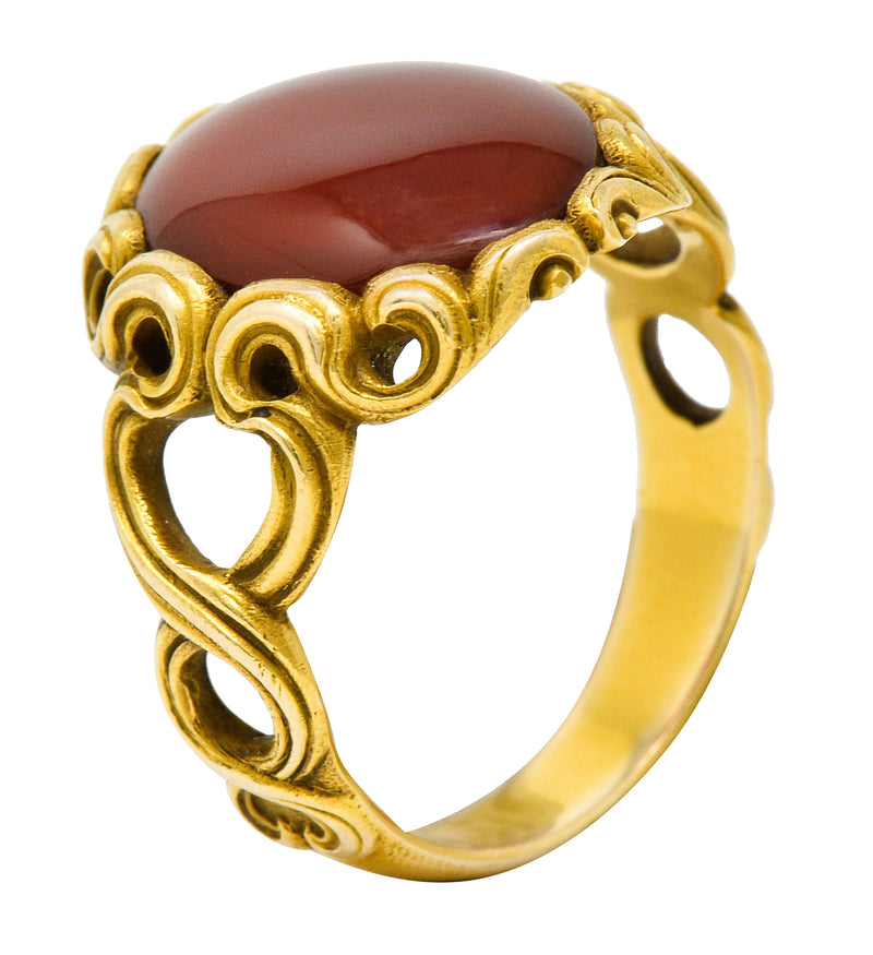 Art Nouveau Carnelian 14 Karat Gold Whiplash Unisex RingRing - Wilson's Estate Jewelry