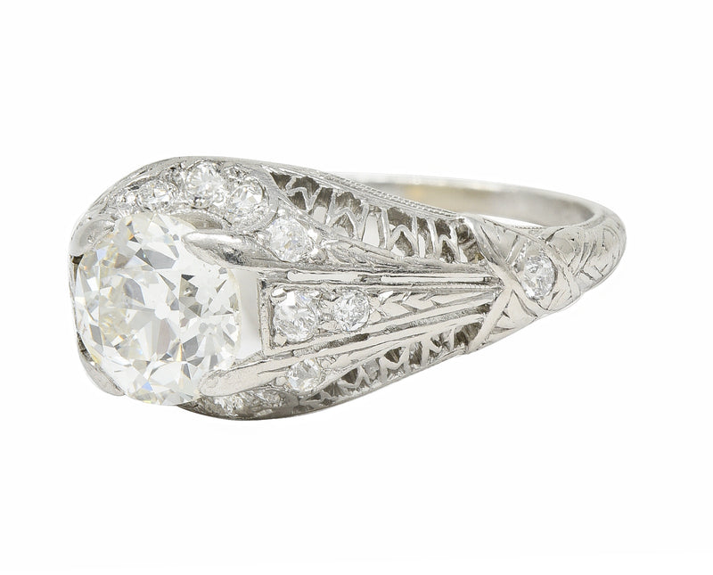 Art Deco 1.38 CTW Diamond Platinum Crescent Cluster Vintage Engagement Ring
