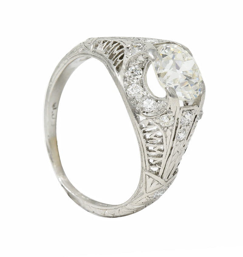 Art Deco 1.38 CTW Diamond Platinum Crescent Cluster Vintage Engagement Ring
