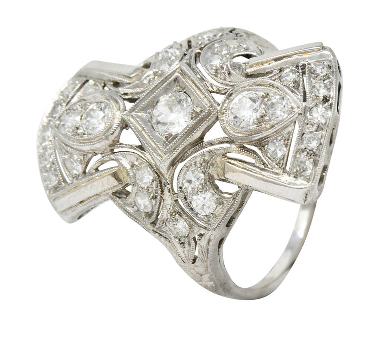 Art Deco 1.00 CTW Diamond Platinum Flared Dinner Ring Circa 1930Ring - Wilson's Estate Jewelry