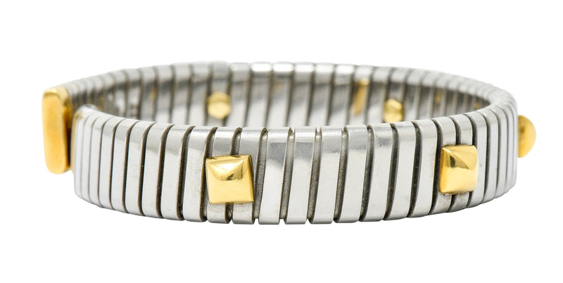 Bulgari 18 Karat Gold Stainless Steel Two-Tone Sugarloaf Tubogas Cuff Braceletbracelet - Wilson's Estate Jewelry