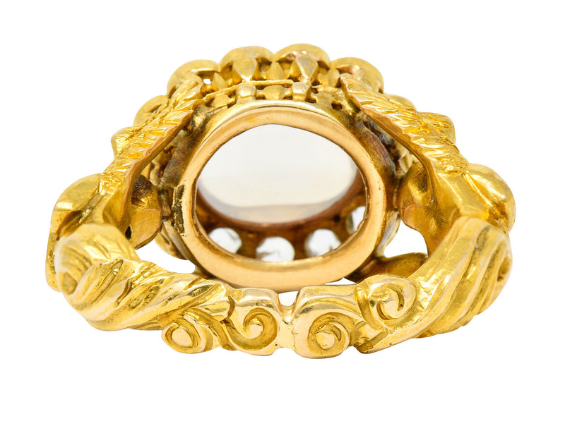 Art Nouveau Moonstone Diamond 18 Karat Gold Mythological Nike Victory Unisex Men’s RingRing - Wilson's Estate Jewelry