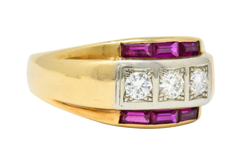 1940's Retro 1.26 CTW Diamond Ruby 14 Karat Two-Tone Band RingRing - Wilson's Estate Jewelry