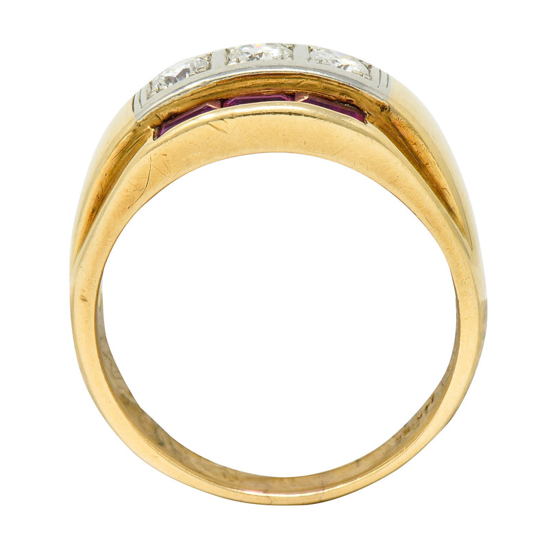 1940's Retro 1.26 CTW Diamond Ruby 14 Karat Two-Tone Band RingRing - Wilson's Estate Jewelry