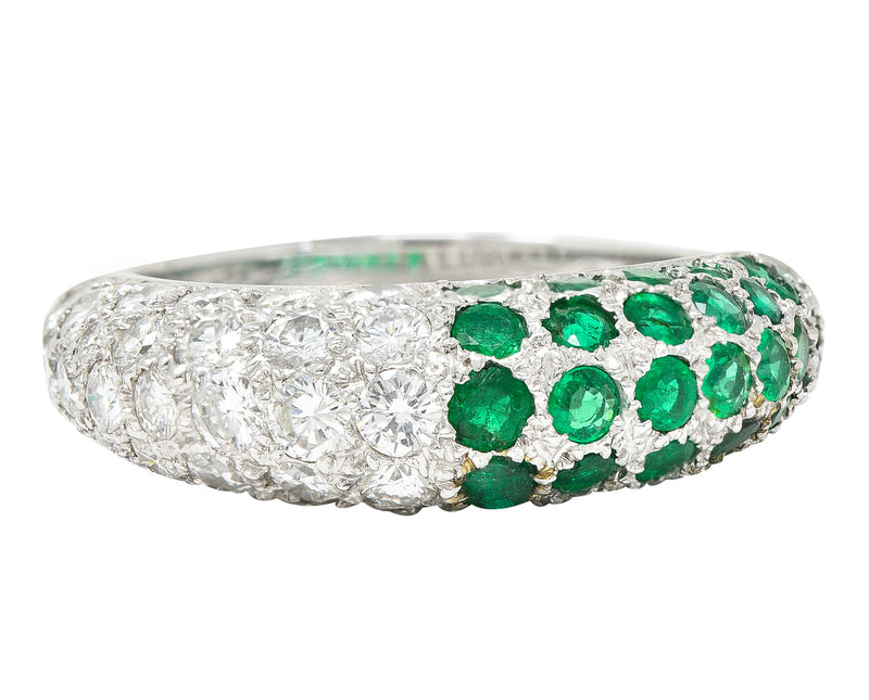 Cartier Paris 2.50 CTW Pavé Emerald Diamond 18 Karat White Gold Vintage Band Ring Wilson's Estate Jewelry