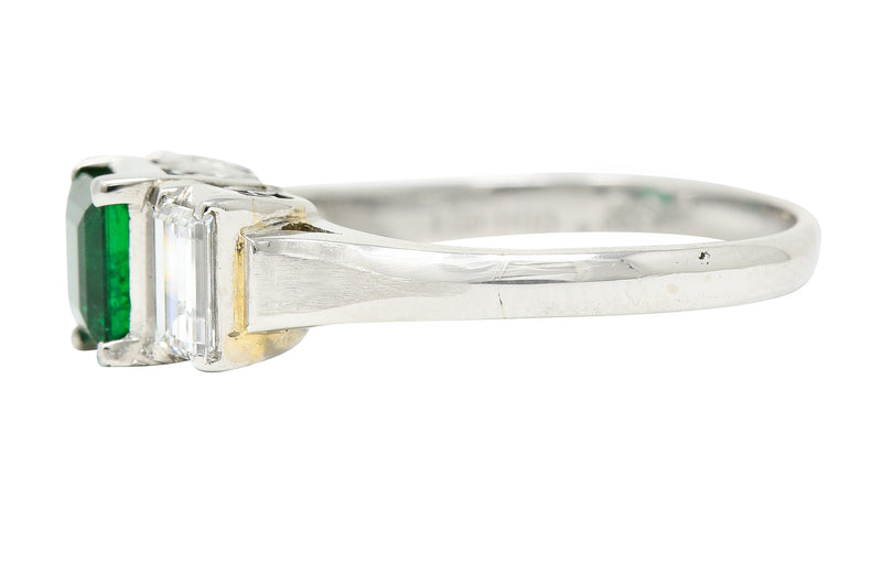 Contemporary 1.44 CTW Emerald Diamond Platinum Three Stone RingRing - Wilson's Estate Jewelry