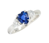 Contemporary 1.48 CTW Heart Sapphire Diamond Platinum Three Stone RingRing - Wilson's Estate Jewelry