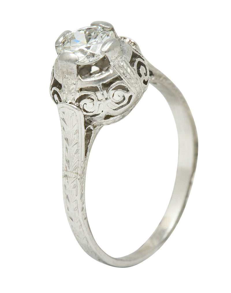 Art Deco 0.52 Carat Diamond Platinum Scrolled Foliate Engagement Ring - Wilson's Estate Jewelry