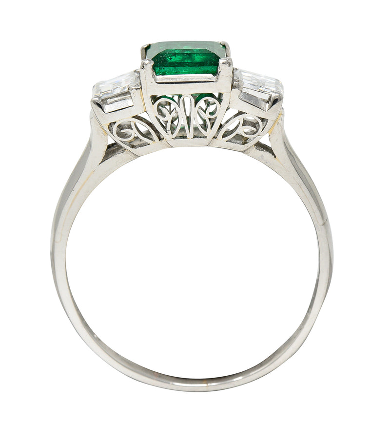 Contemporary 1.44 CTW Emerald Diamond Platinum Three Stone RingRing - Wilson's Estate Jewelry