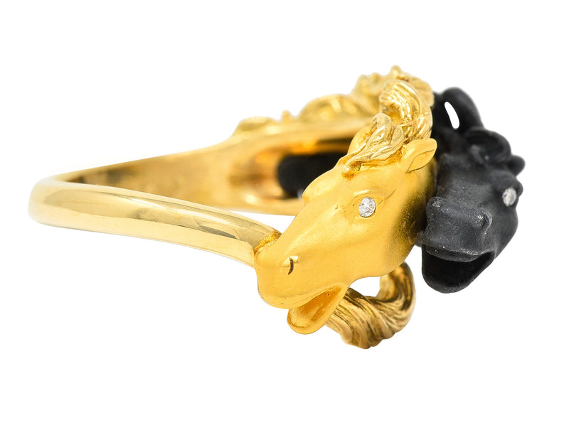 Carrera Y Carrera Diamond 18 Karat Two-Tone Gold Ecuestre Horse Vintage Band Ring Wilson's Estate Jewelry