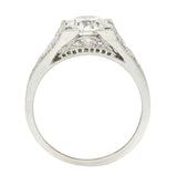 Art Deco Old European 1.15 CTW Diamond Platinum Chevron Vintage Engagement Ring GIA Wilson's Estate Jewelry