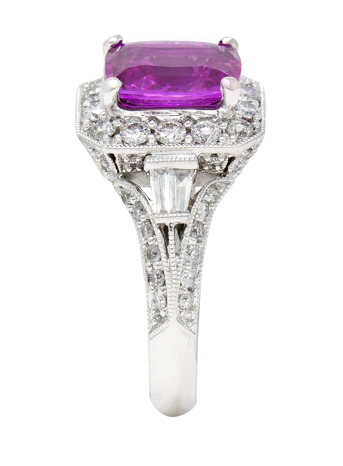 Contemporary 3.37 CTW Pink Sapphire Diamond 18 Karat White Gold RingRing - Wilson's Estate Jewelry