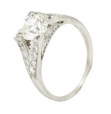 Art Deco Old European 1.15 CTW Diamond Platinum Chevron Vintage Engagement Ring GIA Wilson's Estate Jewelry