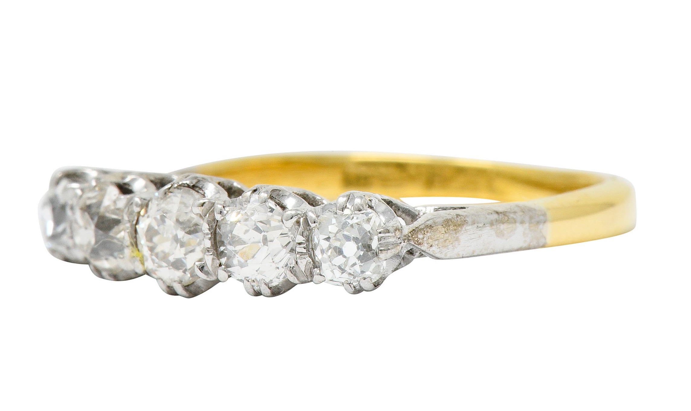 1920's Art Deco 1.00 CTW Diamond Platinum 14 Karat Gold Five Stone Band RingRing - Wilson's Estate Jewelry