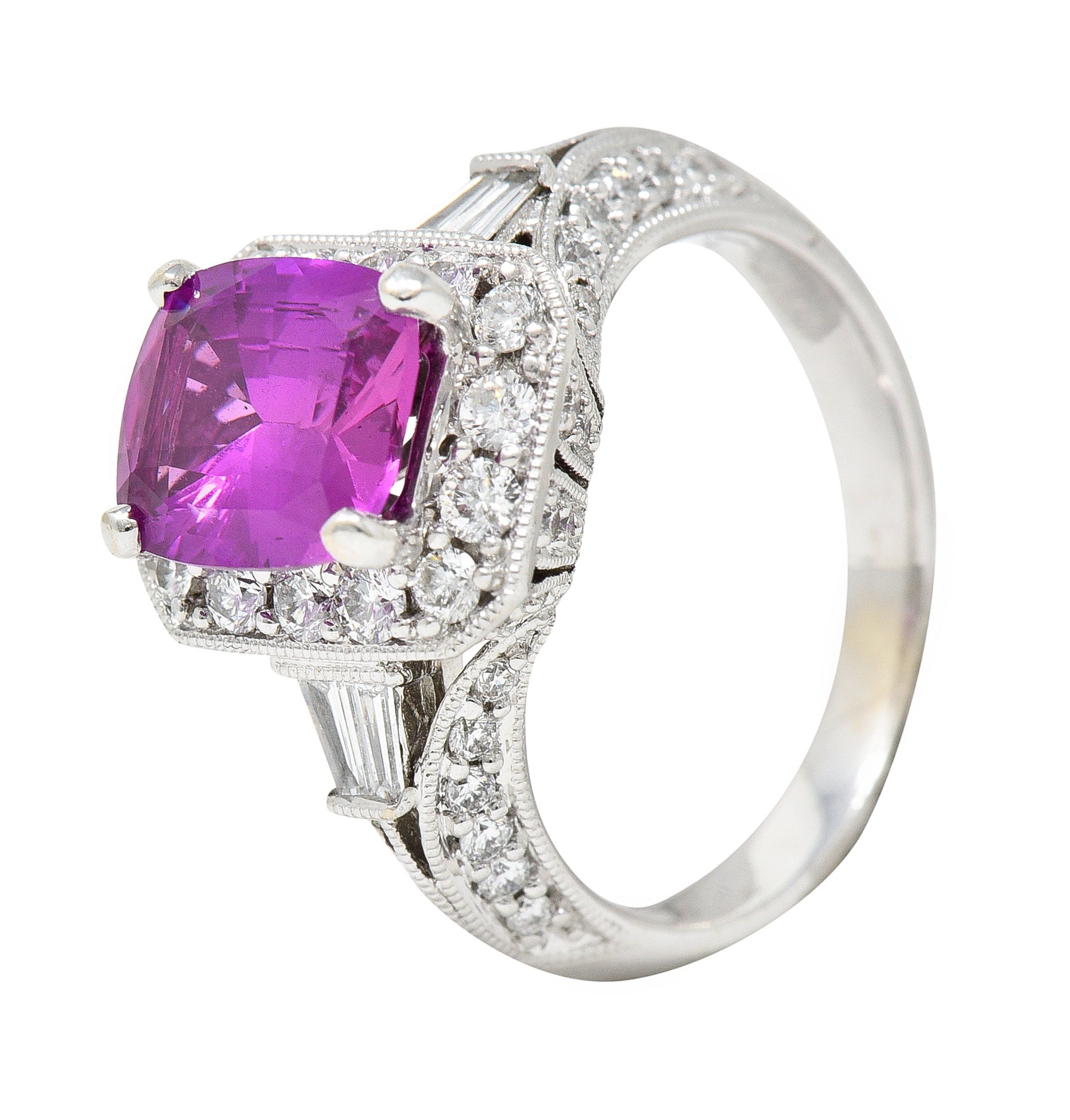 Contemporary 3.37 CTW Pink Sapphire Diamond 18 Karat White Gold RingRing - Wilson's Estate Jewelry