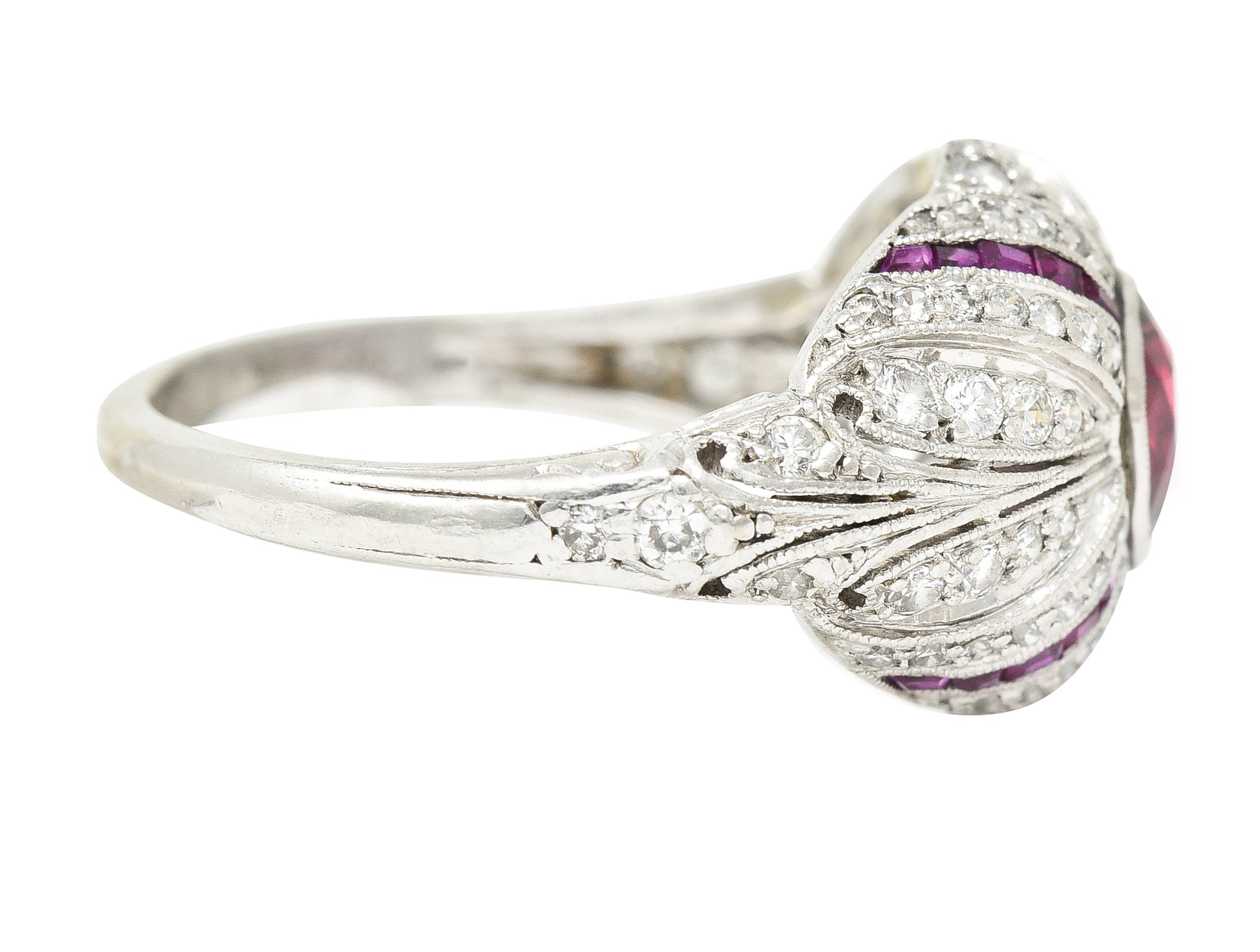 Tiffany & Co. Art Deco 2.15 CTW No Heat Ruby Diamond Platinum Bombé Ring GIA Wilson's Estate Jewelry
