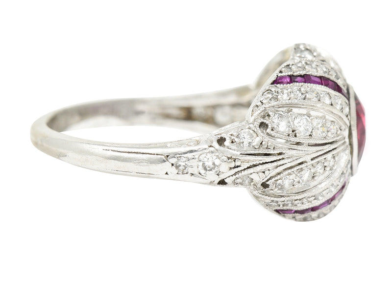 Tiffany & Co. Art Deco 2.15 CTW No Heat Ruby Diamond Platinum Bombé Ring GIA Wilson's Estate Jewelry