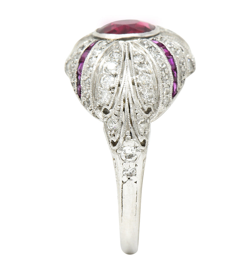Tiffany & Co. Art Deco 2.15 CTW No Heat Ruby Diamond Platinum Bombé Ring GIA Wilson's Estate Jewelry