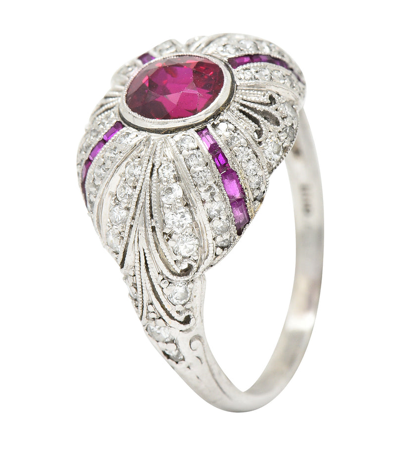 Tiffany & Co. Art Deco 2.15 CTW No Heat Ruby Diamond Platinum Bombé Ring GIA Wilson's Estate Jewelry