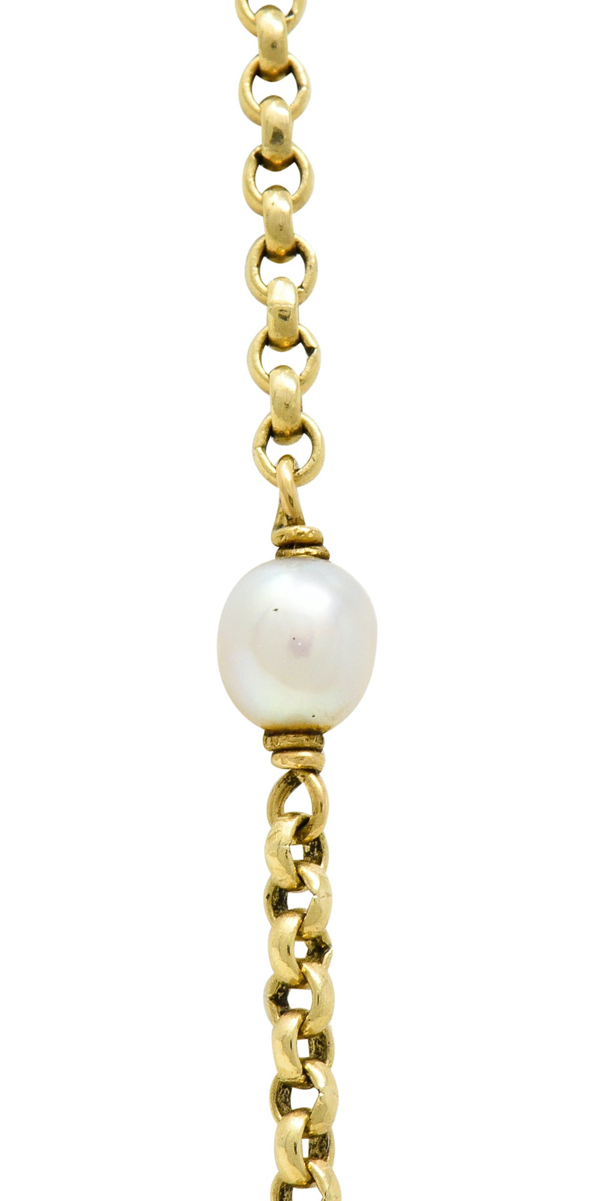 Victorian Pearl 14 Karat Gold 47 Inch Long Chain Station Necklace - Wilson's Estate Jewelry