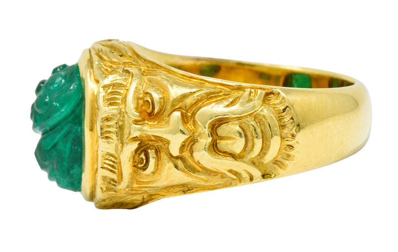 Vintage Carved Emerald 18 Karat Gold Green Man Men’s Unisex RingRing - Wilson's Estate Jewelry
