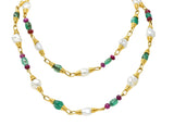 1970's David Webb Baroque Pearl Ruby Emerald 18 Karat Gold Gemstone NecklaceNecklace - Wilson's Estate Jewelry