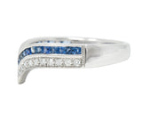 .11111 Contemporary 0.68 CTW French Cut Sapphire Diamond 14 Karat White Gold Chevron Contour Band Ring Wilson's Estate Jewelry