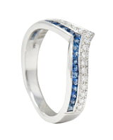 .11111 Contemporary 0.68 CTW French Cut Sapphire Diamond 14 Karat White Gold Chevron Contour Band Ring Wilson's Estate Jewelry