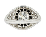 Art Deco Onyx Halo 2.70 CTW Diamond Platinum Bombe Band RingRing - Wilson's Estate Jewelry