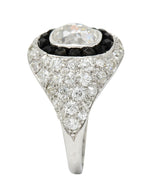 Art Deco Onyx Halo 2.70 CTW Diamond Platinum Bombe Band RingRing - Wilson's Estate Jewelry