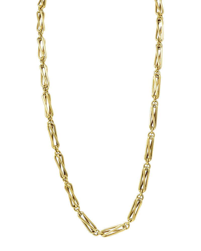1960's 18 Karat Yellow Gold Elongated Twist Link Vintage Chain Necklace