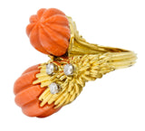 1968 Kutchinsky Diamond Coral 18 Karat Gold Vintage Bypass RingRing - Wilson's Estate Jewelry