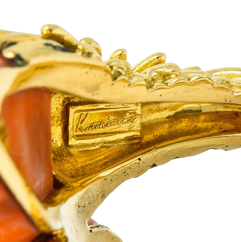 1968 Kutchinsky Diamond Coral 18 Karat Gold Vintage Bypass RingRing - Wilson's Estate Jewelry