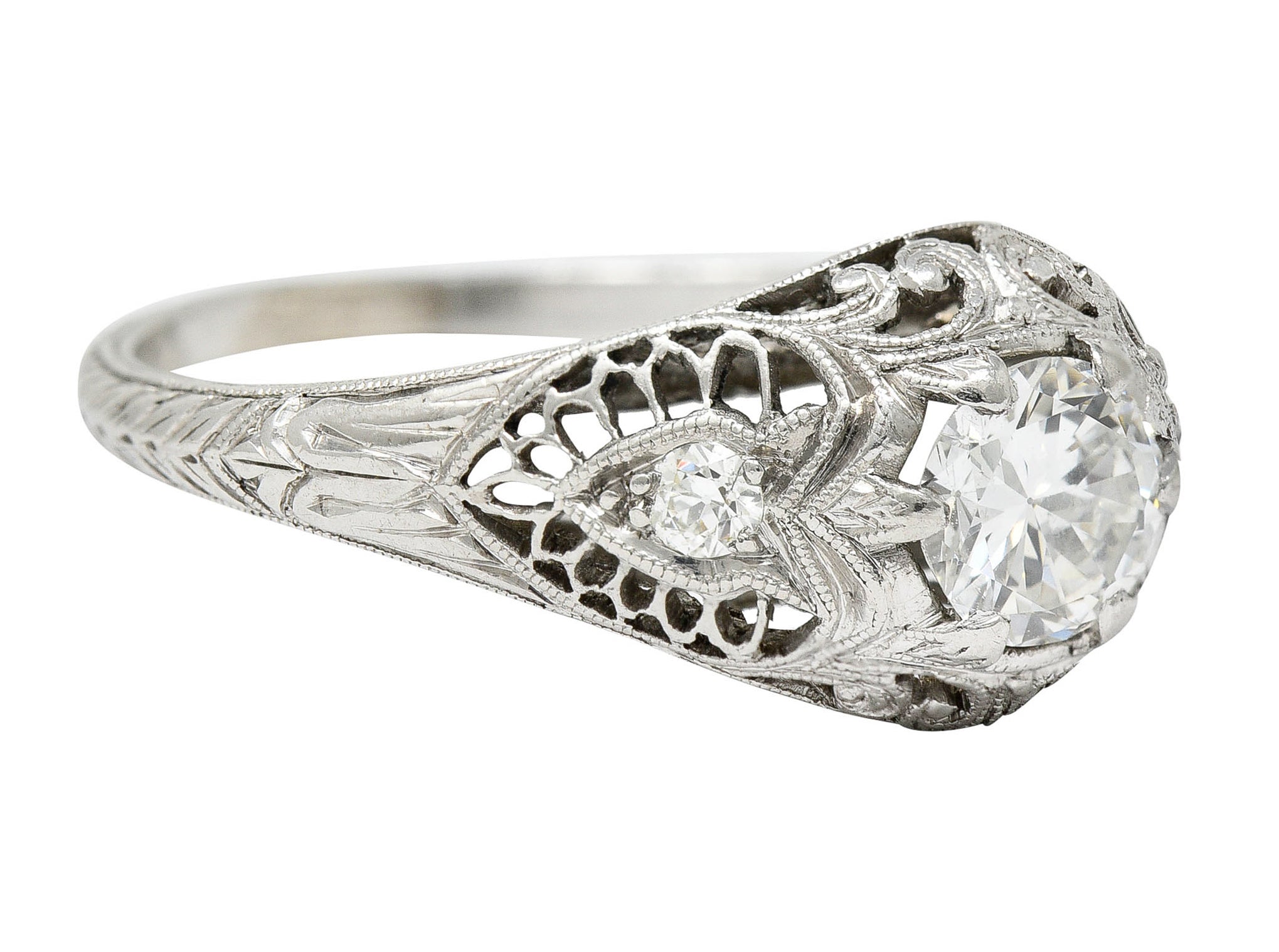 Late Edwardian 0.60 CTW Diamond Platinum Trellis Engagement RingRing - Wilson's Estate Jewelry