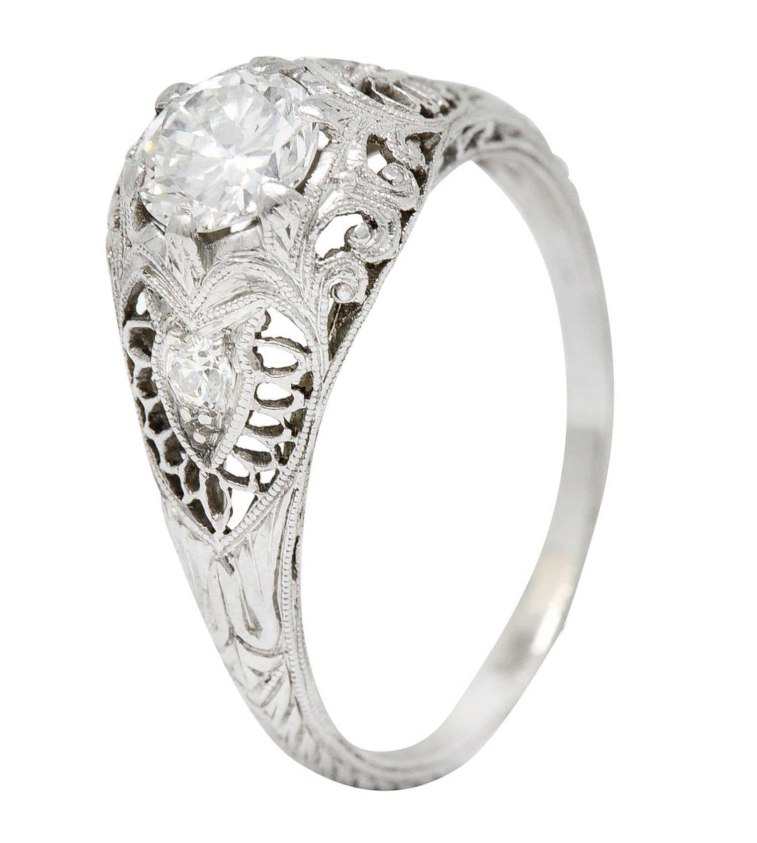 Late Edwardian 0.60 CTW Diamond Platinum Trellis Engagement RingRing - Wilson's Estate Jewelry